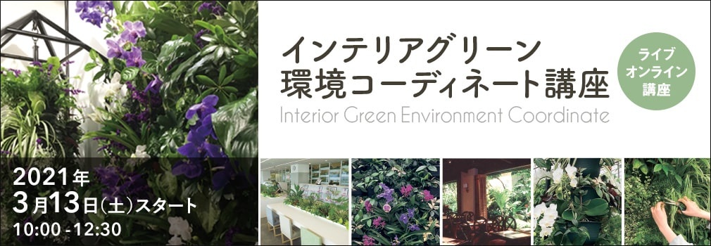 町田ひろ子アカデミーに当社が講師で参加します。インテリアグリーン環境コーディネート（zoom)講座が3/13(土)から開講